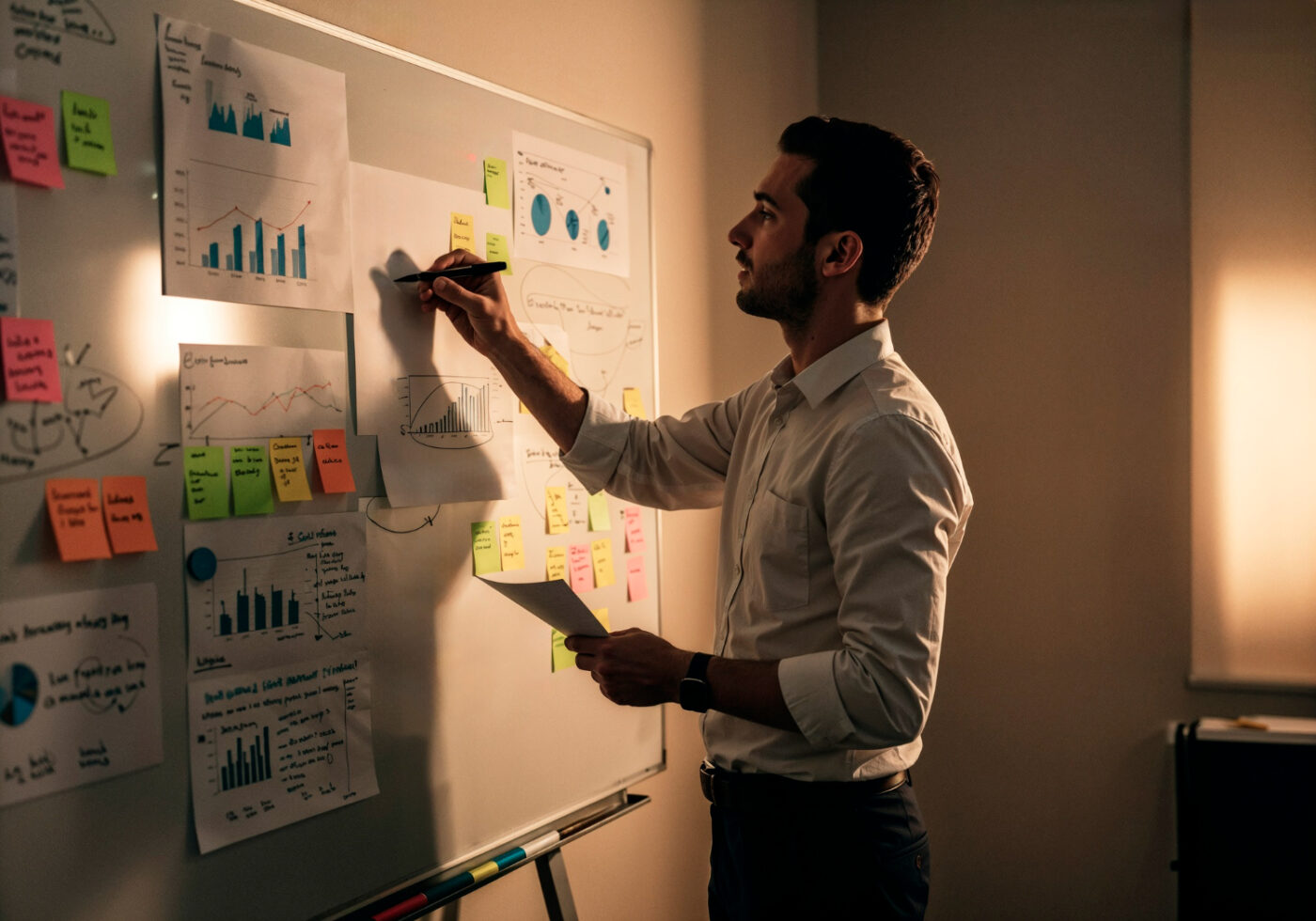 homem vendo um quadro relacionado a modelo de gestão da sua empresa